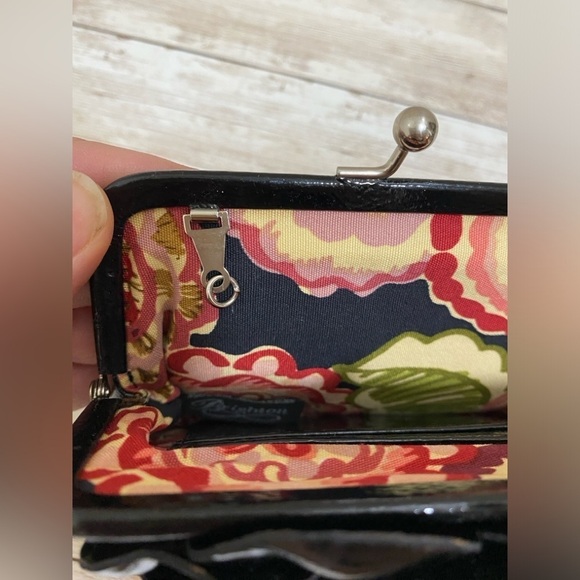 Brighton Purse Small Black Patent Leather Flower Floral Lining - Picture 12 of 16